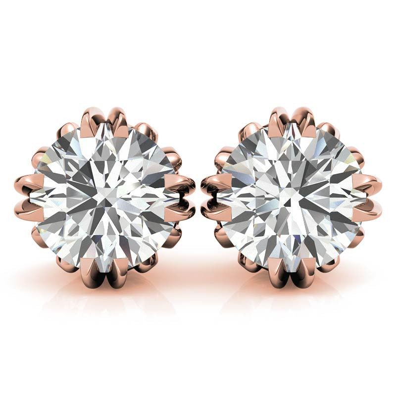 Vintage Antique Double Prong Round Moissanite Stud Earrings