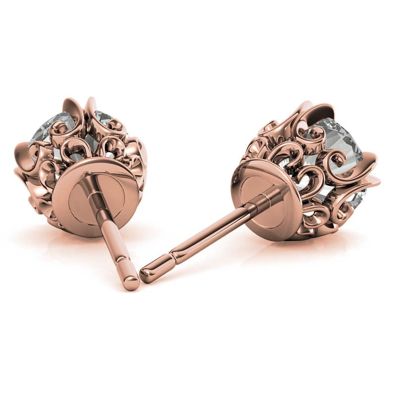 Vintage Antique Double Prong Round Moissanite Stud Earrings