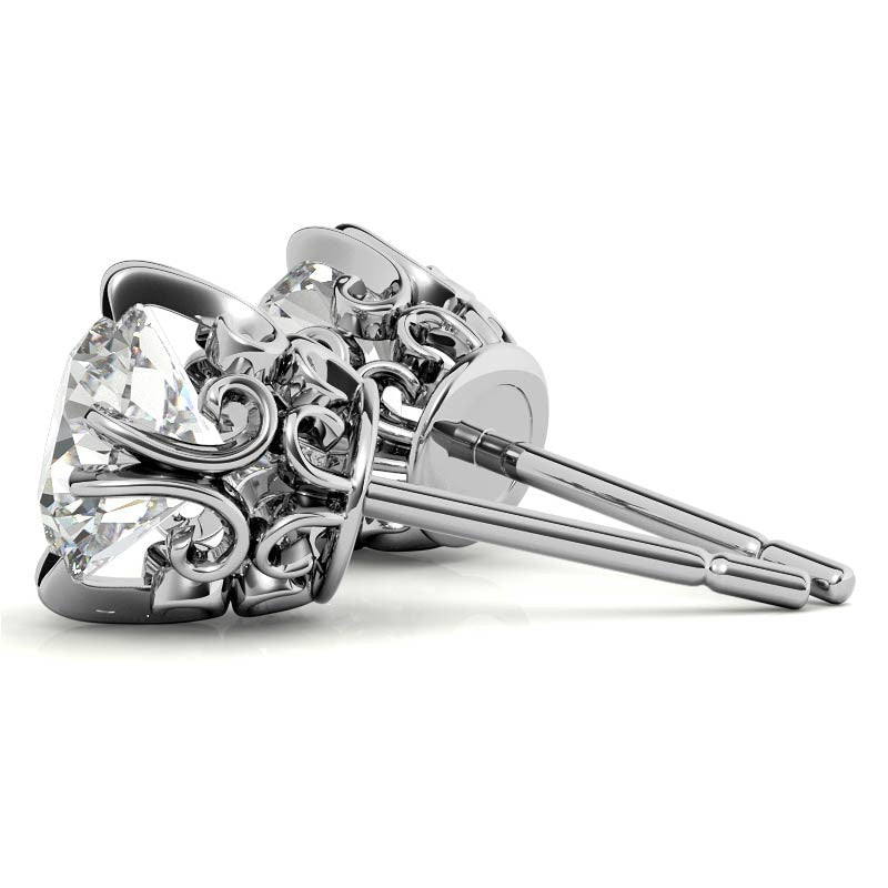 Vintage Antique Double Prong Round Moissanite Stud Earrings