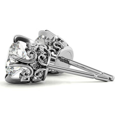 Vintage Antique Double Prong Round Moissanite Stud Earrings
