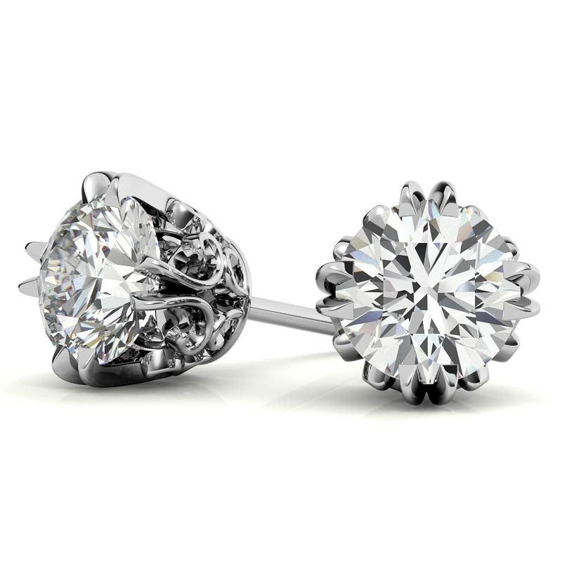 Vintage Antique Double Prong Round Moissanite Stud Earrings