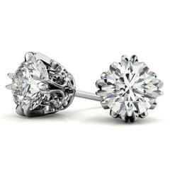 Vintage Antique Double Prong Round Moissanite Stud Earrings