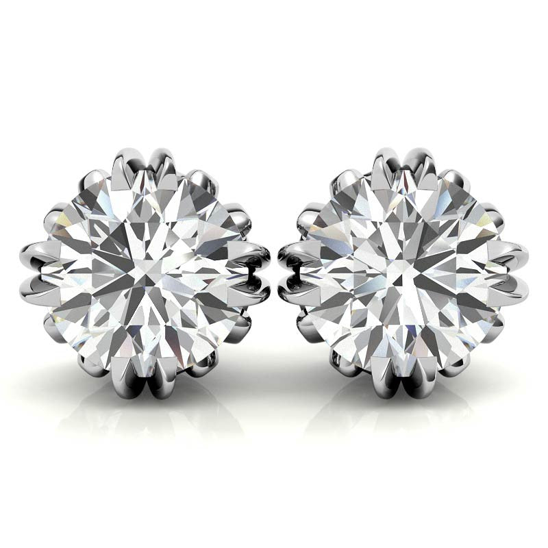 Vintage Antique Double Prong Round Moissanite Stud Earrings
