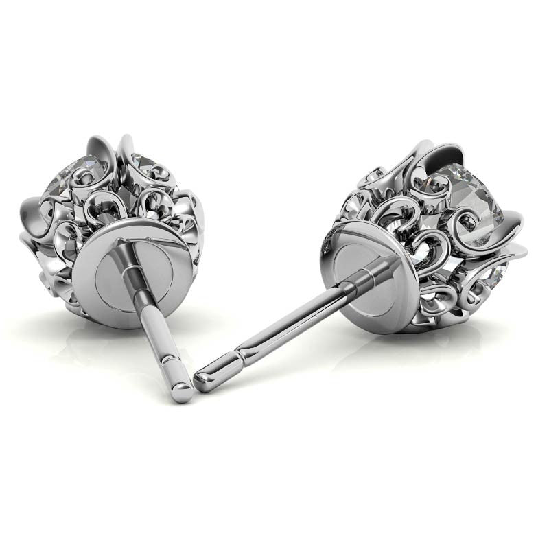 Vintage Antique Double Prong Round Moissanite Stud Earrings