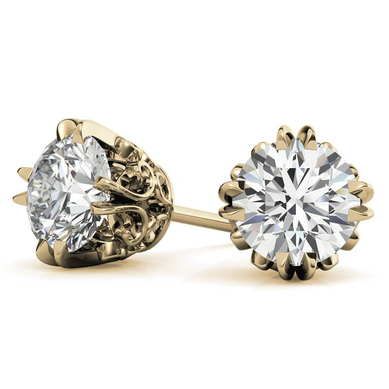 Vintage Antique Double Prong Round Moissanite Stud Earrings