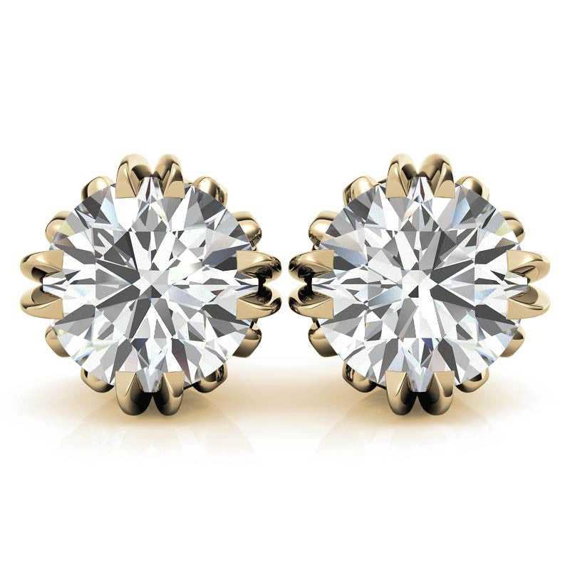Vintage Antique Double Prong Round Moissanite Stud Earrings