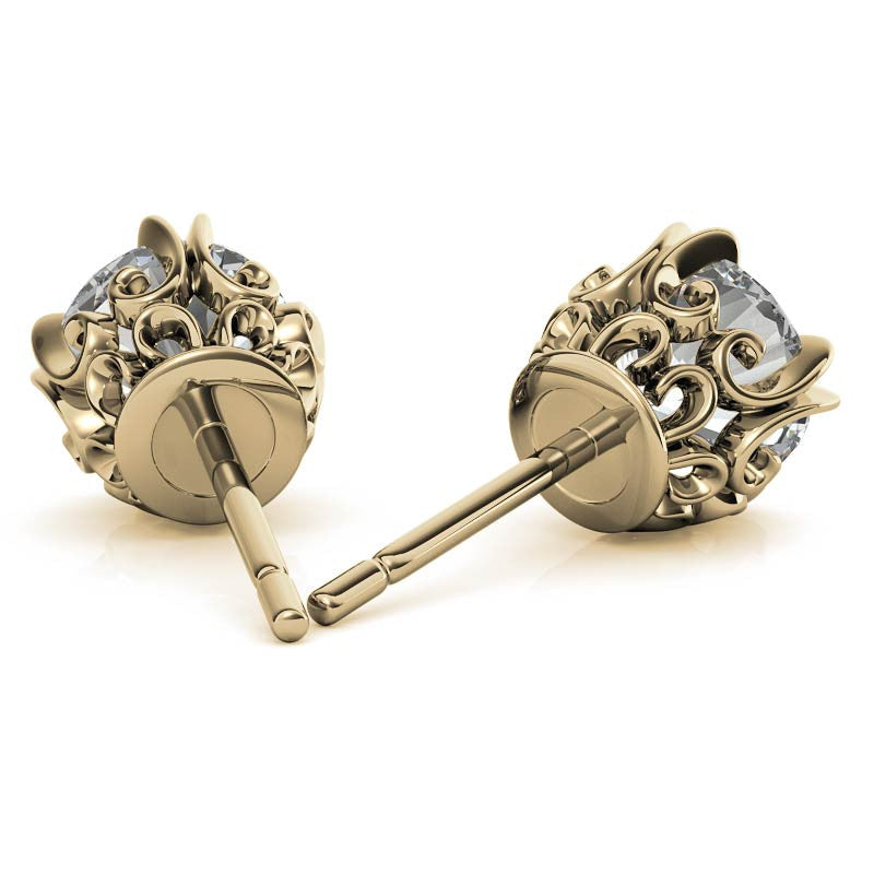 Vintage Antique Double Prong Round Moissanite Stud Earrings