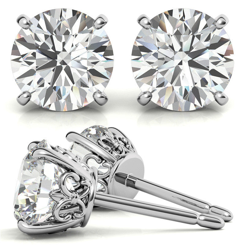 Fleur-de-lis Round Moissanite Stud Earrings