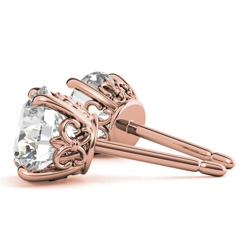 Fleur-de-lis Round Moissanite Stud Earrings