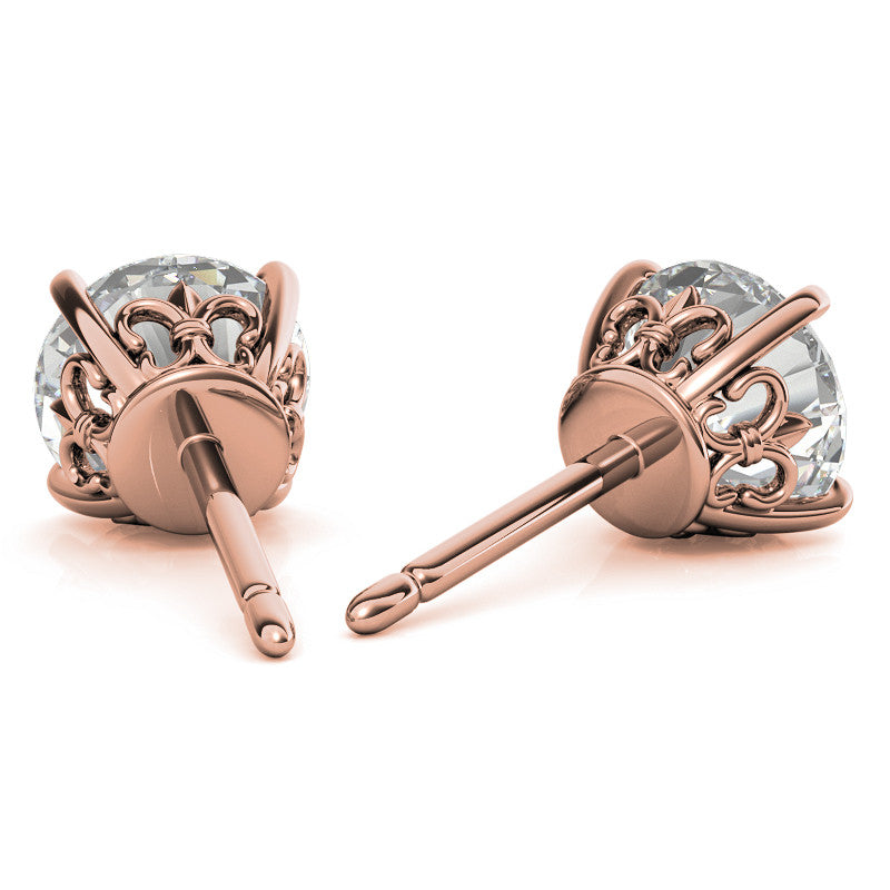 Fleur-de-lis Round Moissanite Stud Earrings