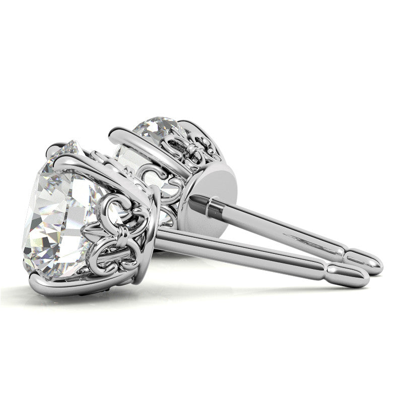 Fleur-de-lis Round Moissanite Stud Earrings