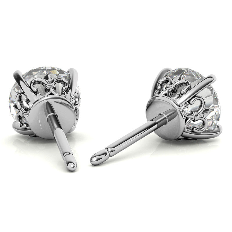 Fleur-de-lis Round Moissanite Stud Earrings