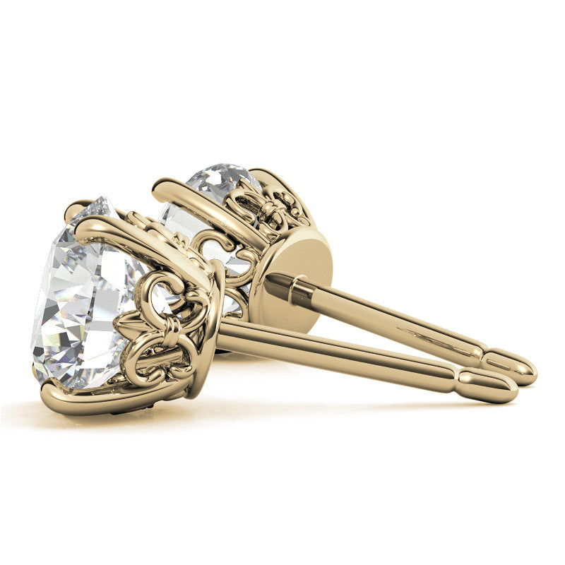 Fleur-de-lis Round Moissanite Stud Earrings