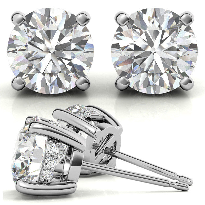 Round H&A Moissanite Earrings w/ Pave Diamond Basket