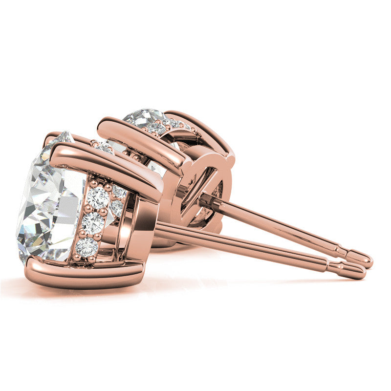 Round H&A Moissanite Earrings w/ Pave Diamond Basket