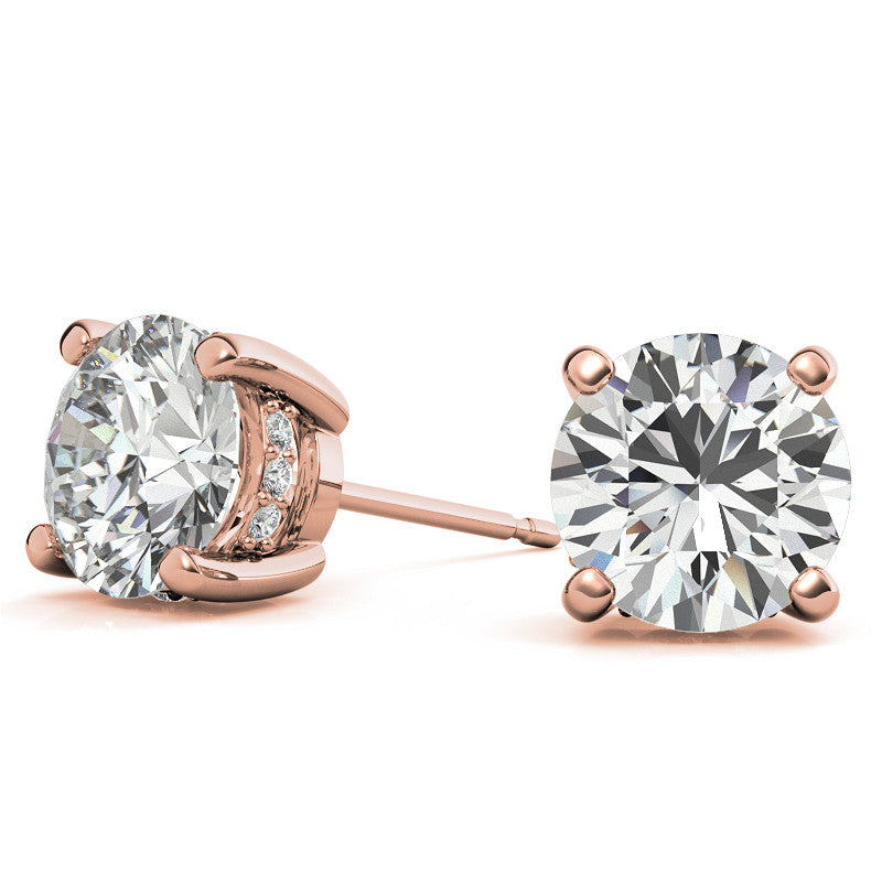 Round H&A Moissanite Earrings w/ Pave Diamond Basket