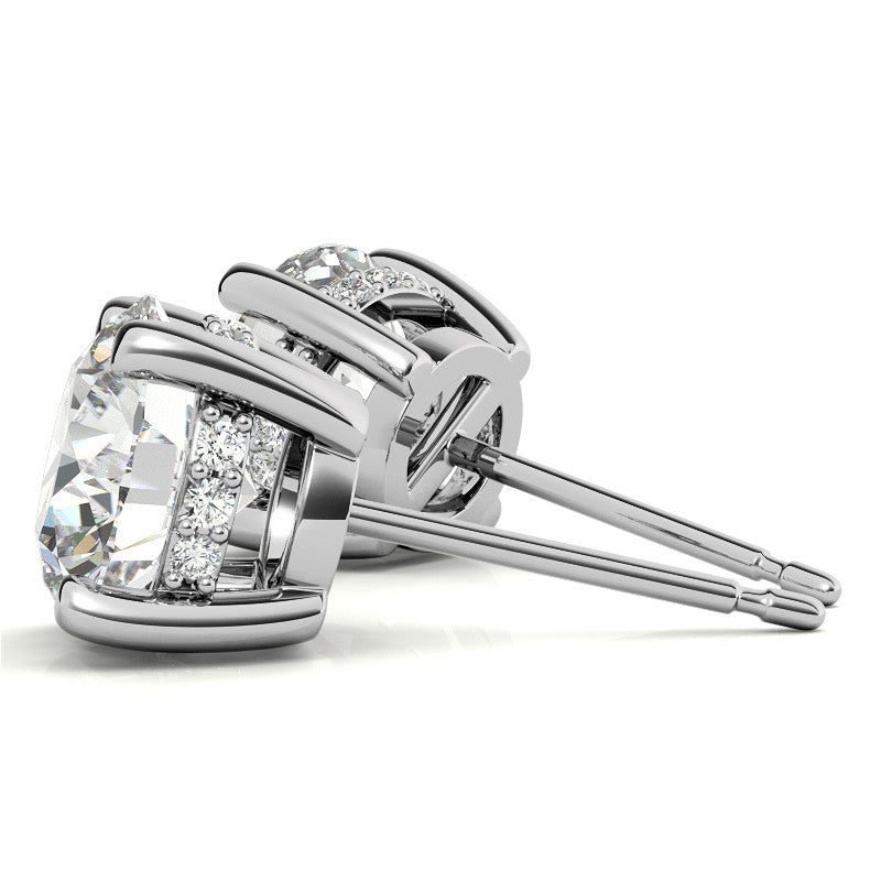 Round H&A Moissanite Earrings w/ Pave Diamond Basket