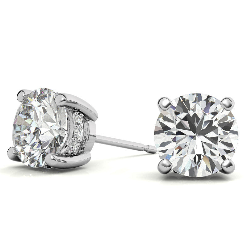 Round H&A Moissanite Earrings w/ Pave Diamond Basket