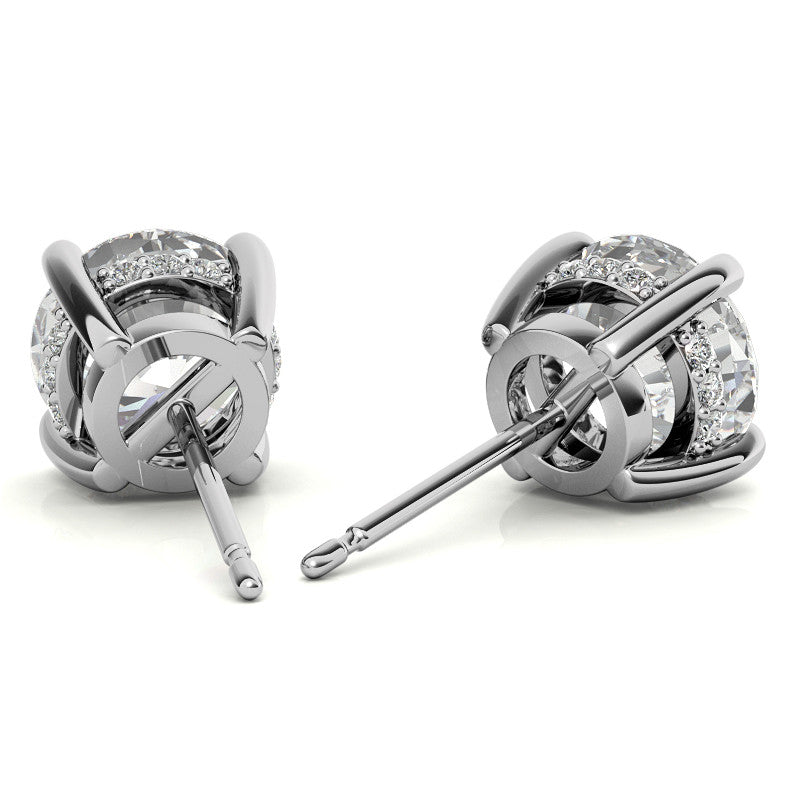 Round H&A Moissanite Earrings w/ Pave Diamond Basket