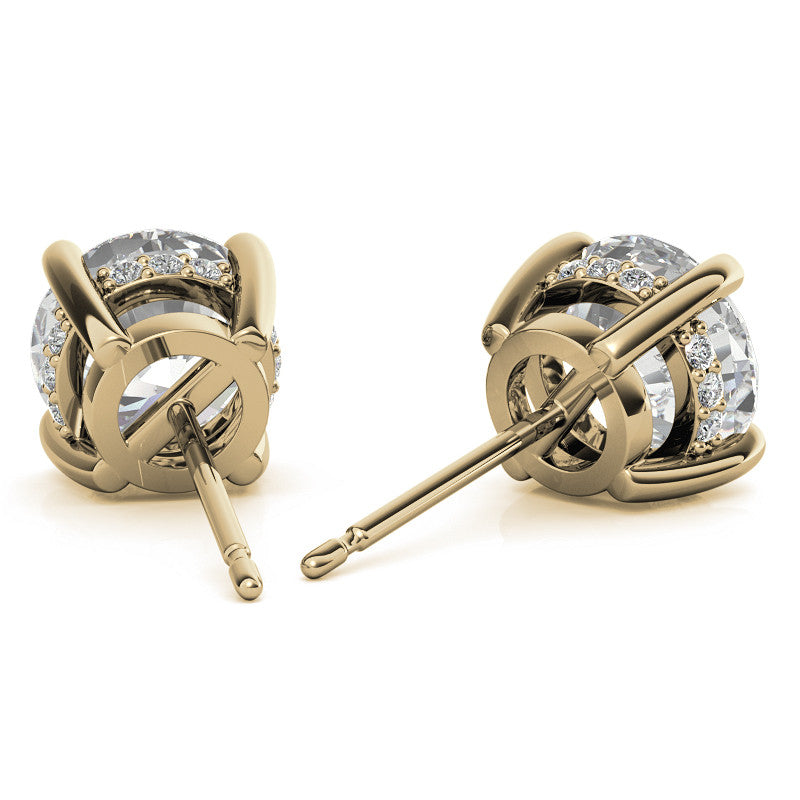Round H&A Moissanite Earrings w/ Pave Diamond Basket