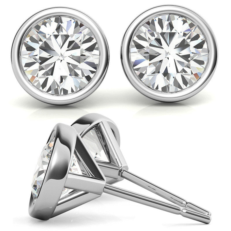 Bezel Martini Round H&A Moissanite Stud Earrings