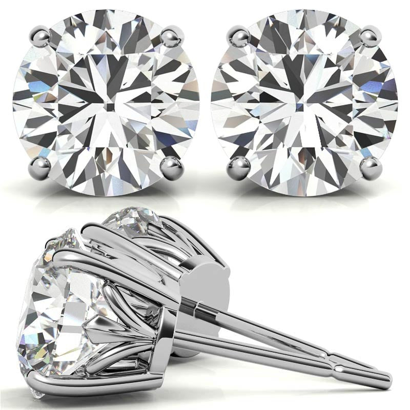 Fleur De Lis Round Moissanite Stud Earrings