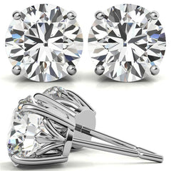 Fleur De Lis Round Moissanite Stud Earrings