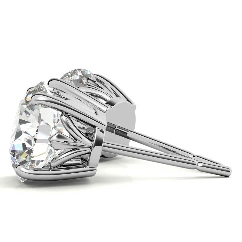 Fleur De Lis Round Moissanite Stud Earrings