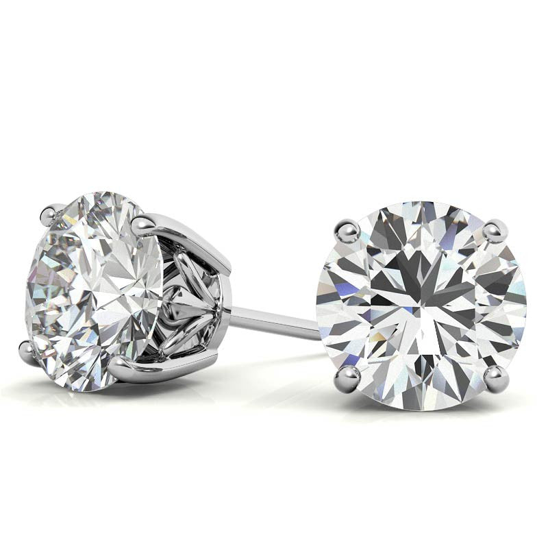 Fleur De Lis Round Moissanite Stud Earrings