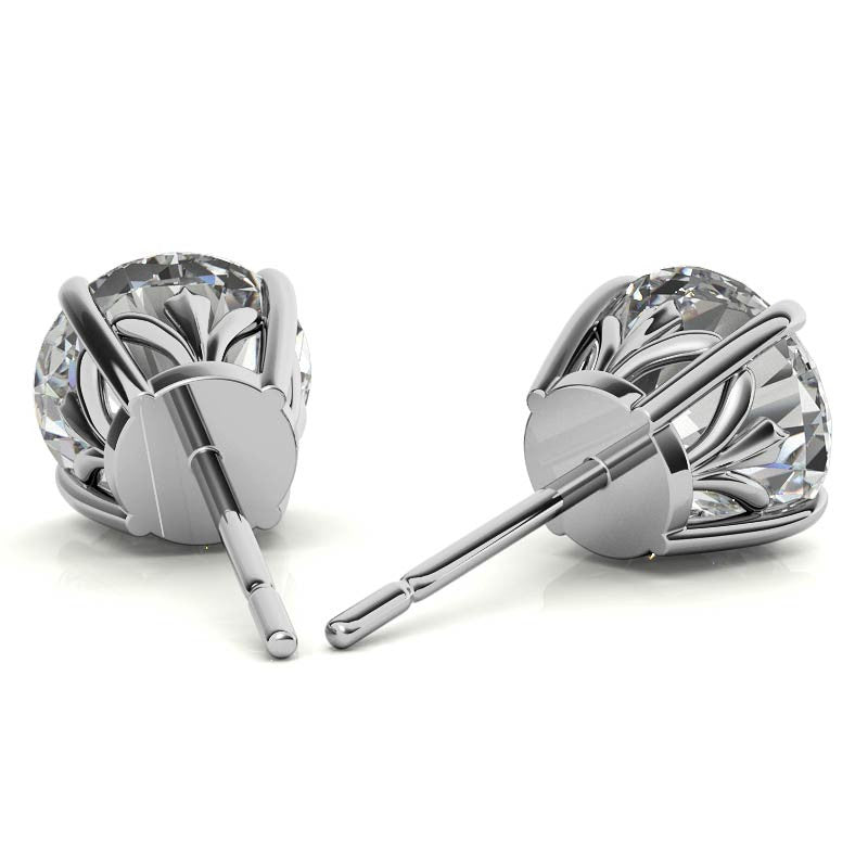 Fleur De Lis Round Moissanite Stud Earrings