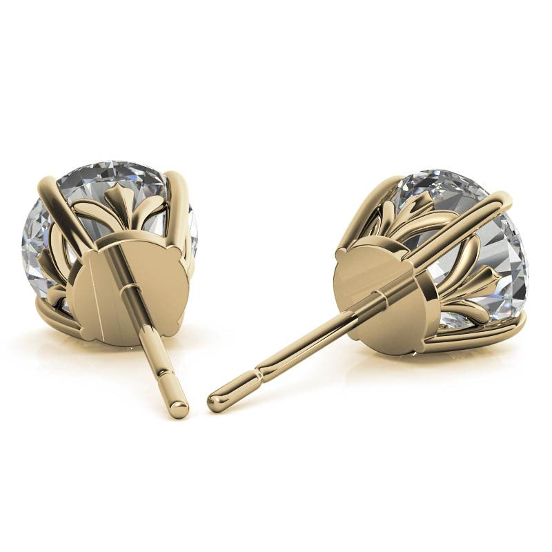 Fleur De Lis Round Moissanite Stud Earrings