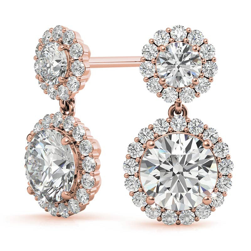 Round Halo Moissanite Drop Earrings