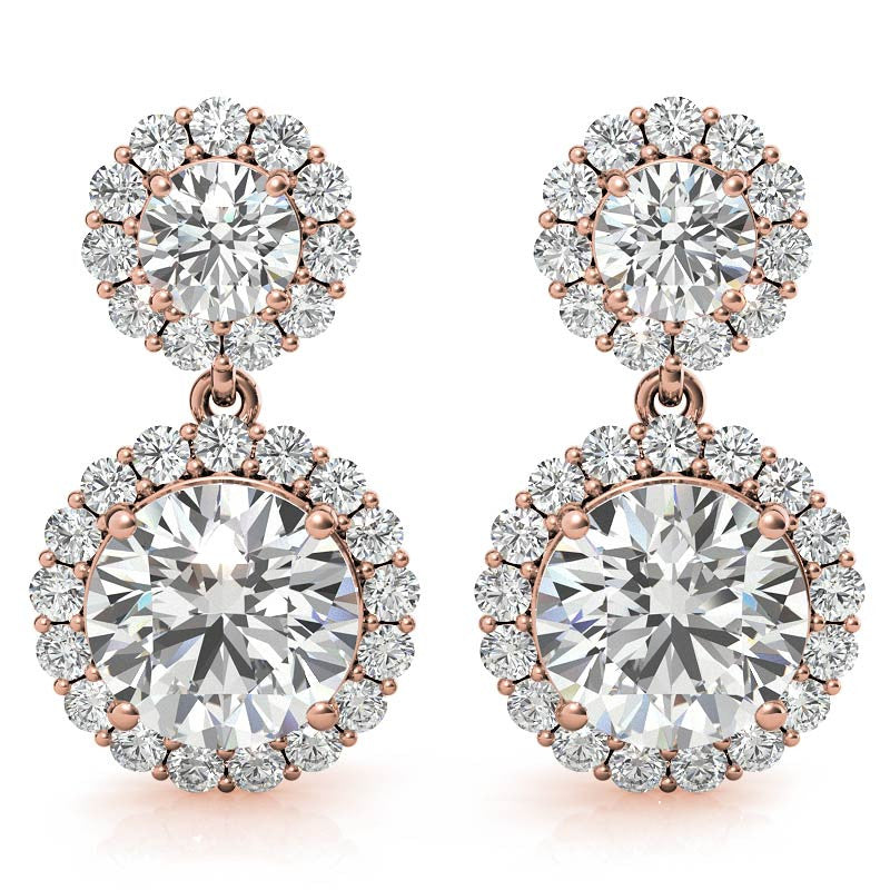Round Halo Moissanite Drop Earrings
