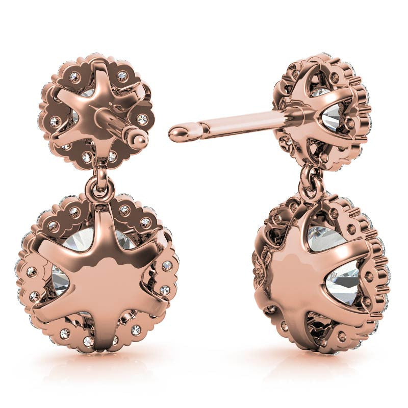 Round Halo Moissanite Drop Earrings