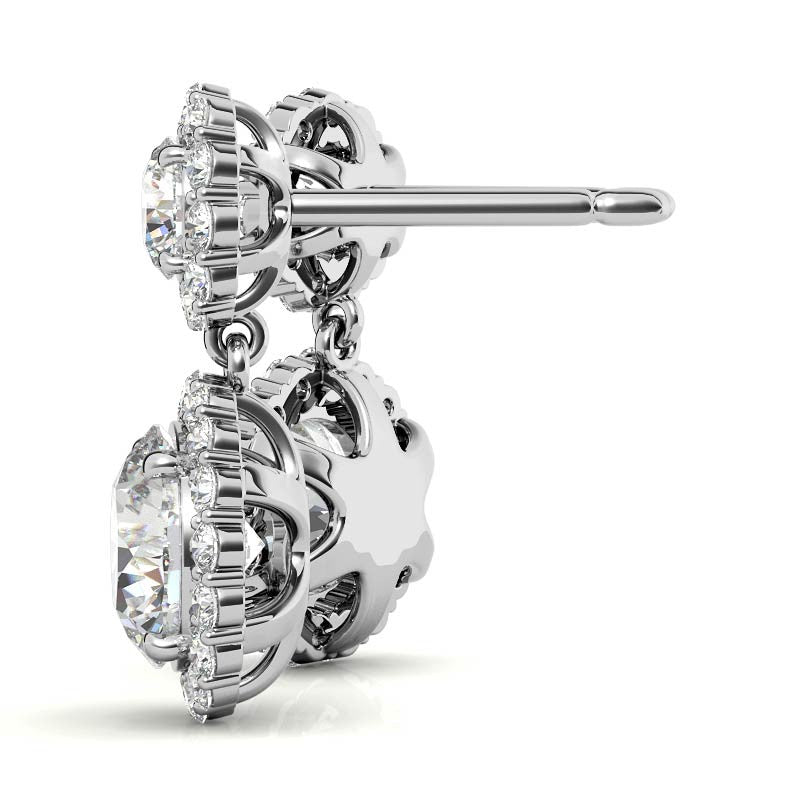 Round Halo Moissanite Drop Earrings