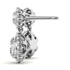 Round Halo Moissanite Drop Earrings
