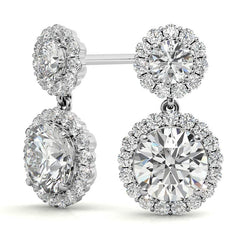 Round Halo Moissanite Drop Earrings
