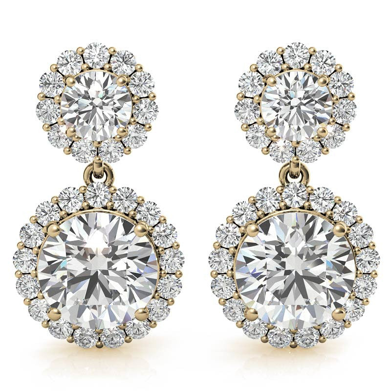 Round Halo Moissanite Drop Earrings