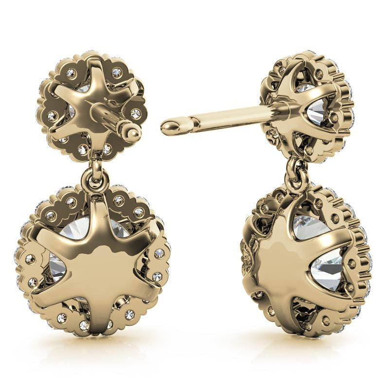 Round Halo Moissanite Drop Earrings