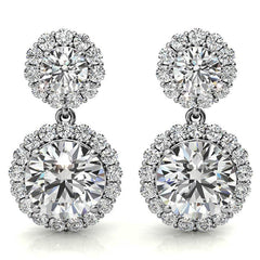 Round Halo Moissanite Drop Earrings