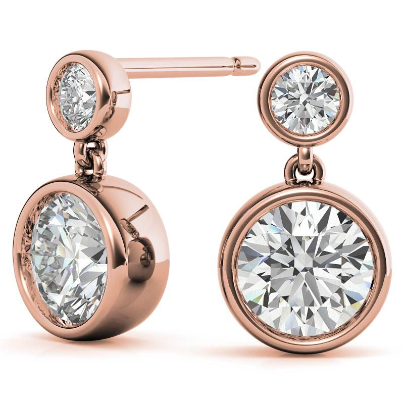 Round Bezel Moissanite Drop Earrings