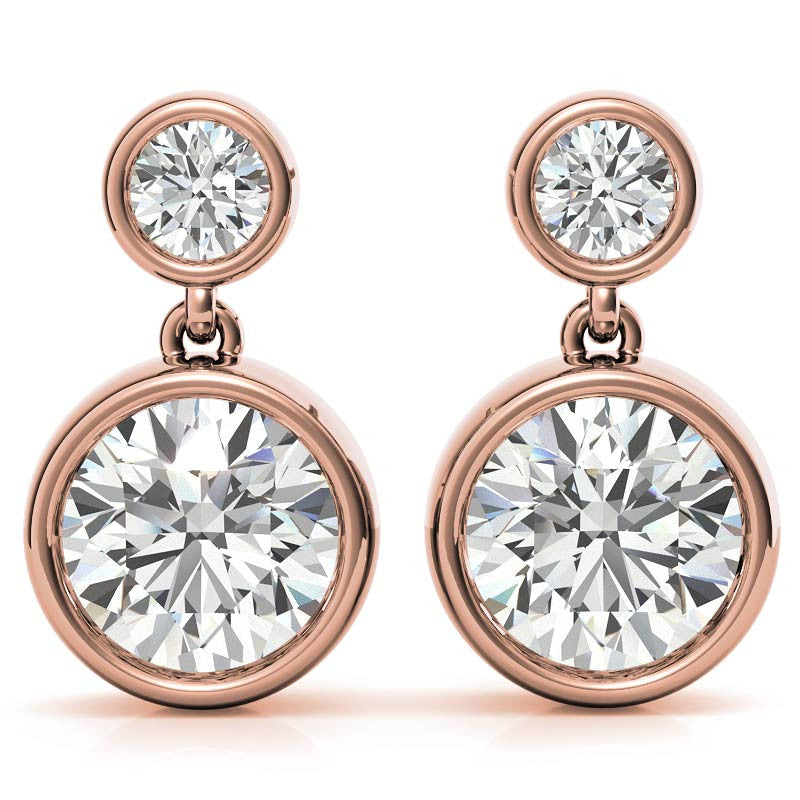 Round Bezel Moissanite Drop Earrings