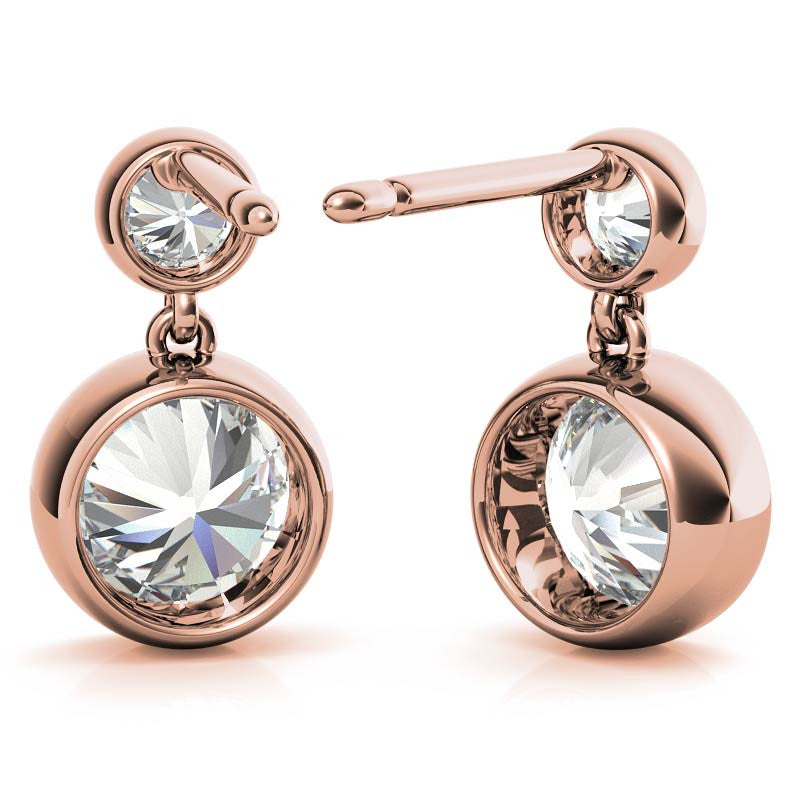 Round Bezel Moissanite Drop Earrings