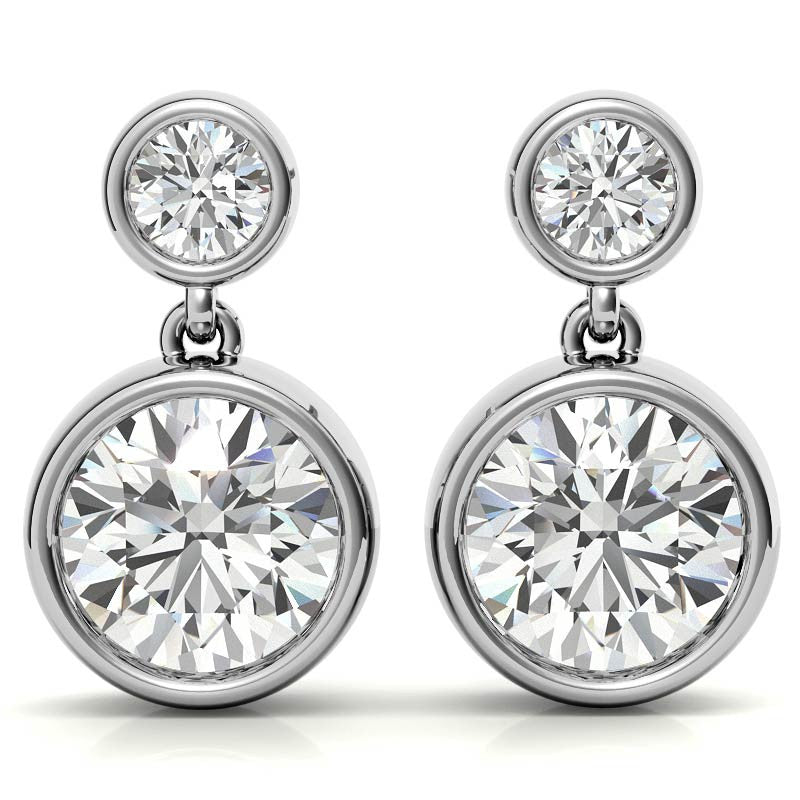 Round Bezel Moissanite Drop Earrings