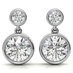 Round Bezel Moissanite Drop Earrings