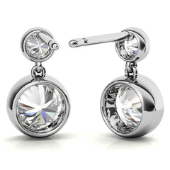 Round Bezel Moissanite Drop Earrings