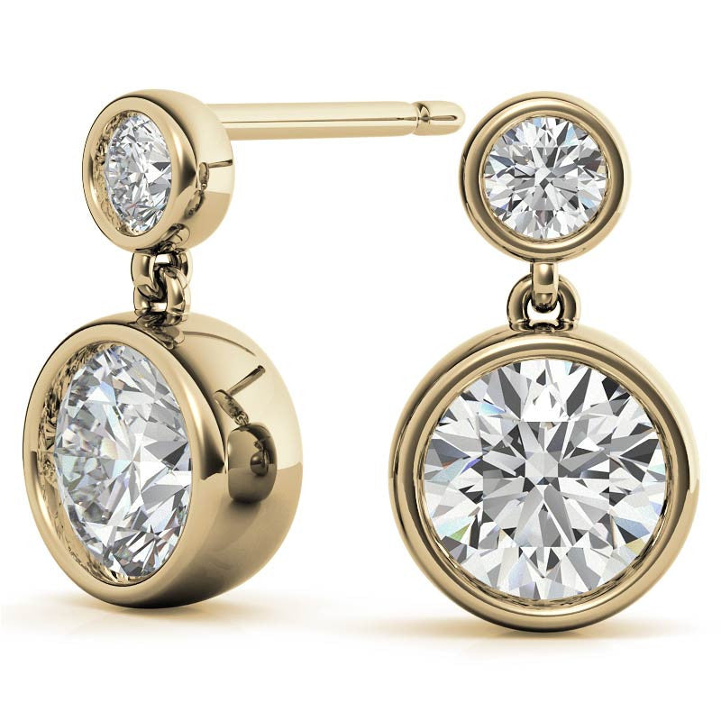 Round Bezel Moissanite Drop Earrings