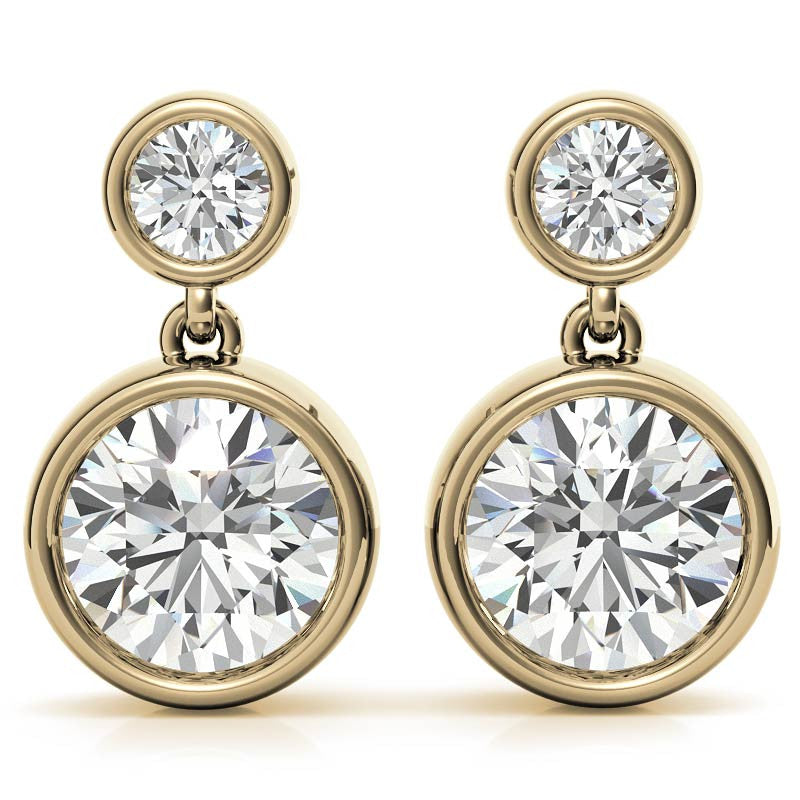 Round Bezel Moissanite Drop Earrings