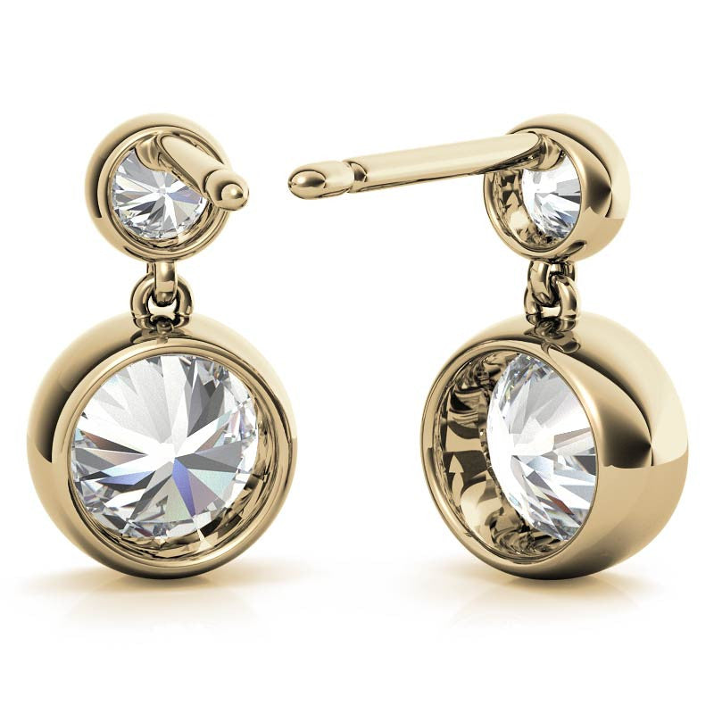 Round Bezel Moissanite Drop Earrings