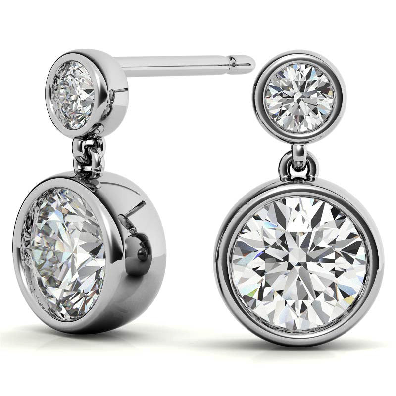 Round Bezel Moissanite Drop Earrings